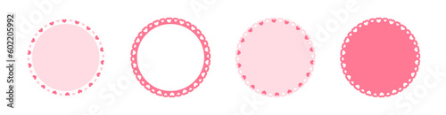 Circle scalloped frame with hearts set, Pastel Cute Valentines Frame Border
