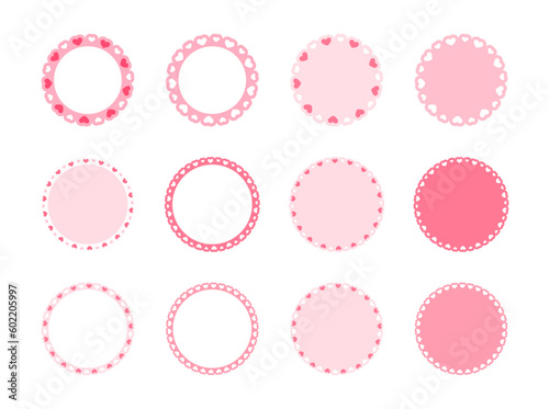 Circle scalloped frame with hearts set, Pastel Cute Valentines Frame Border