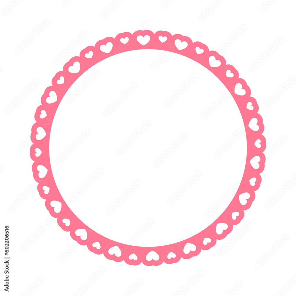 Round scalloped frame with hearts pattern, Pastel Cute Valentines Frame Border Round scalloped frame with hearts pattern, Pastel Cute Valentines Frame Border