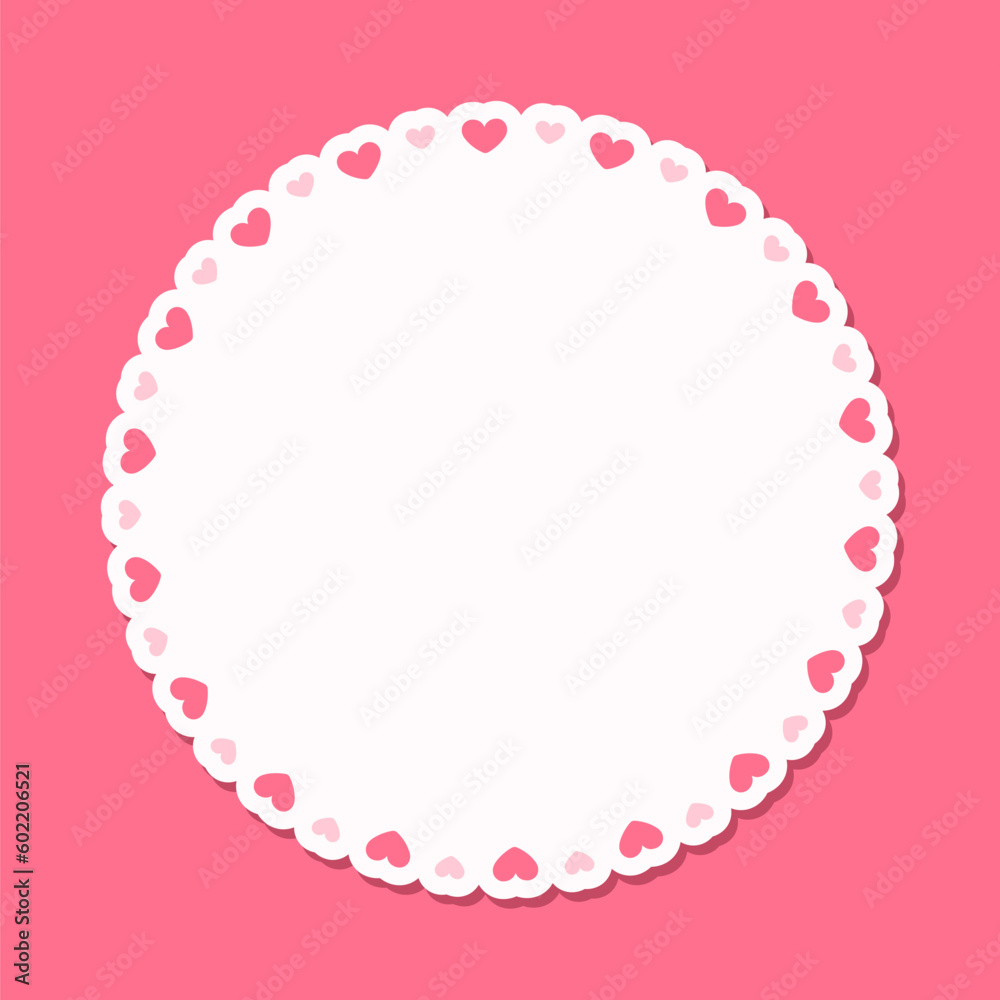 Round scalloped frame with hearts pattern, Pastel Cute Valentines Frame Border