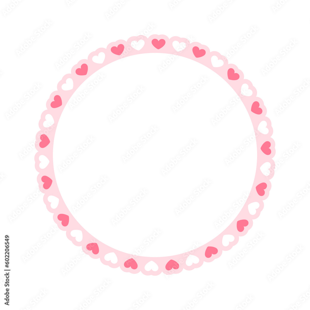 Round scalloped frame with hearts pattern, Pastel Cute Valentines Frame Border Round scalloped frame with hearts pattern, Pastel Cute Valentines Frame Border