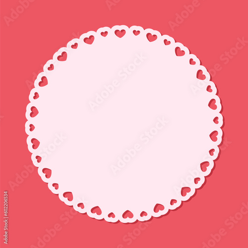 Round scalloped frame with hearts pattern, Pastel Cute Valentines Frame Border