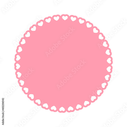 Round scalloped frame with hearts pattern, Pastel Cute Valentines Frame Border