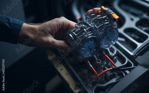 A person is working on a car engine. Generative Ai
