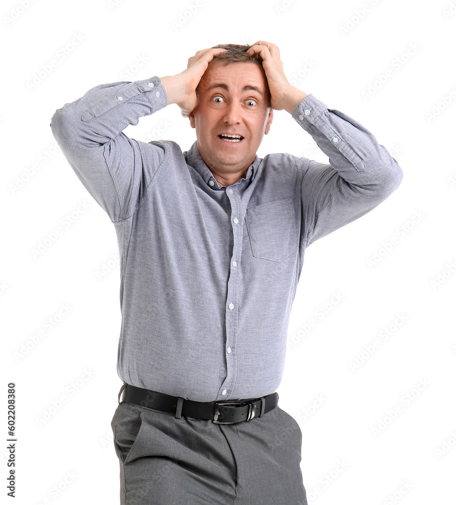 Scared mature man on white background Scared mature man on white background