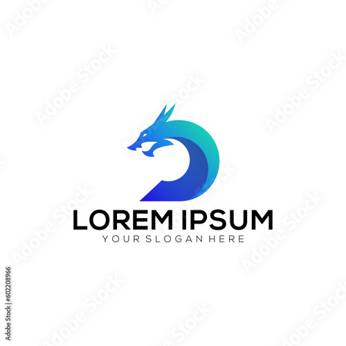 letter D dragon modern gradient color logo template