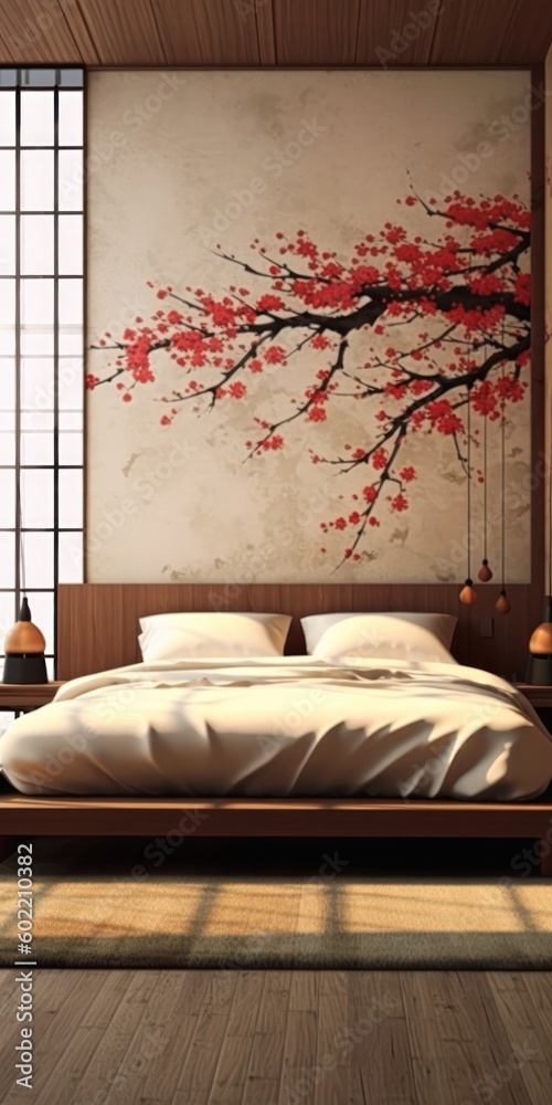 kanji bedroom closeup bed white comforter wall japanese poster princess