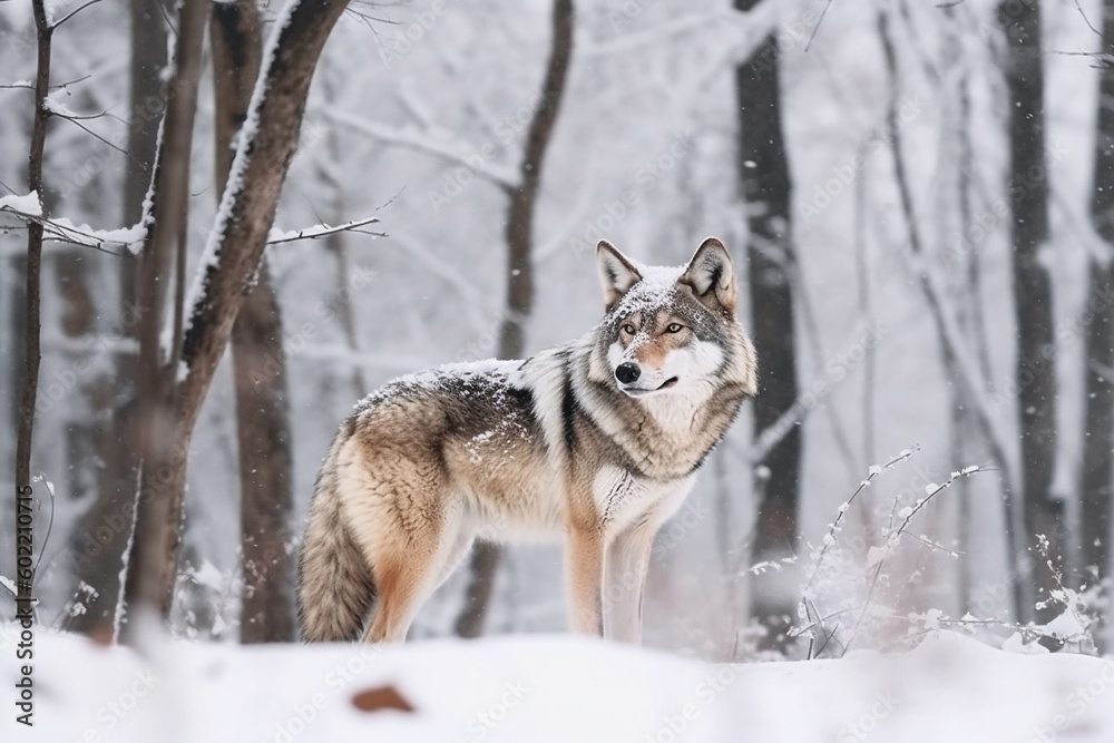 Naklejka premium wolf in snow Ai generative