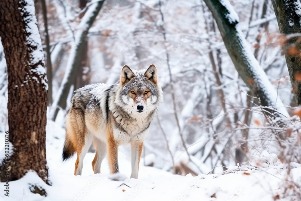 wolf in winter forest Ai generative wolf in winter forest Ai generative