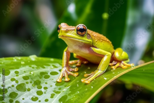 green frog on a leaf Ai Generative