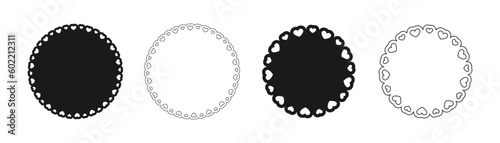 Round scalloped frame with hearts pattern set, Pastel Cute Valentines Frame Border