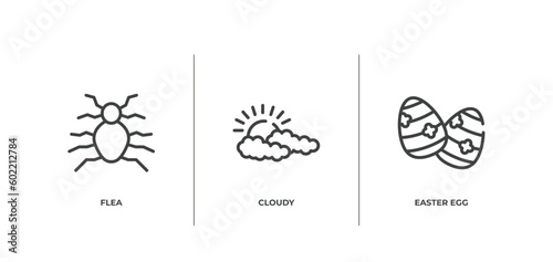 spring outline icons set. thin line icons sheet included flea  cloudy  easter egg vector.