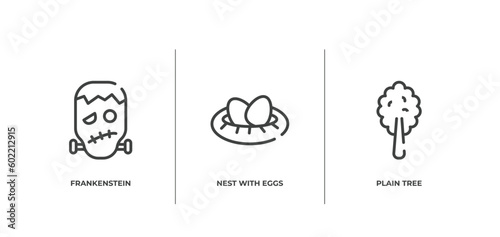poi nature outline icons set. thin line icons sheet included frankenstein, nest with eggs, plain tree vector.