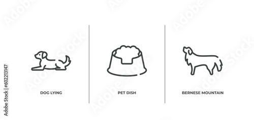 dog breeds heads outline icons set. thin line icons sheet included dog lying, pet dish, bernese mountain dog vector.