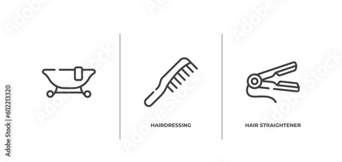 hairdressing and barber outline icons set. thin line icons sheet included , hairdressing, hair straightener vector.