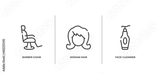 beauty outline icons set. thin line icons sheet included barber chair, woman hair, face cleanser vector.