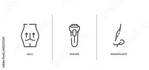 plastic surgery outline icons set. thin line icons sheet included null, shaver, rhinoplasty vector.