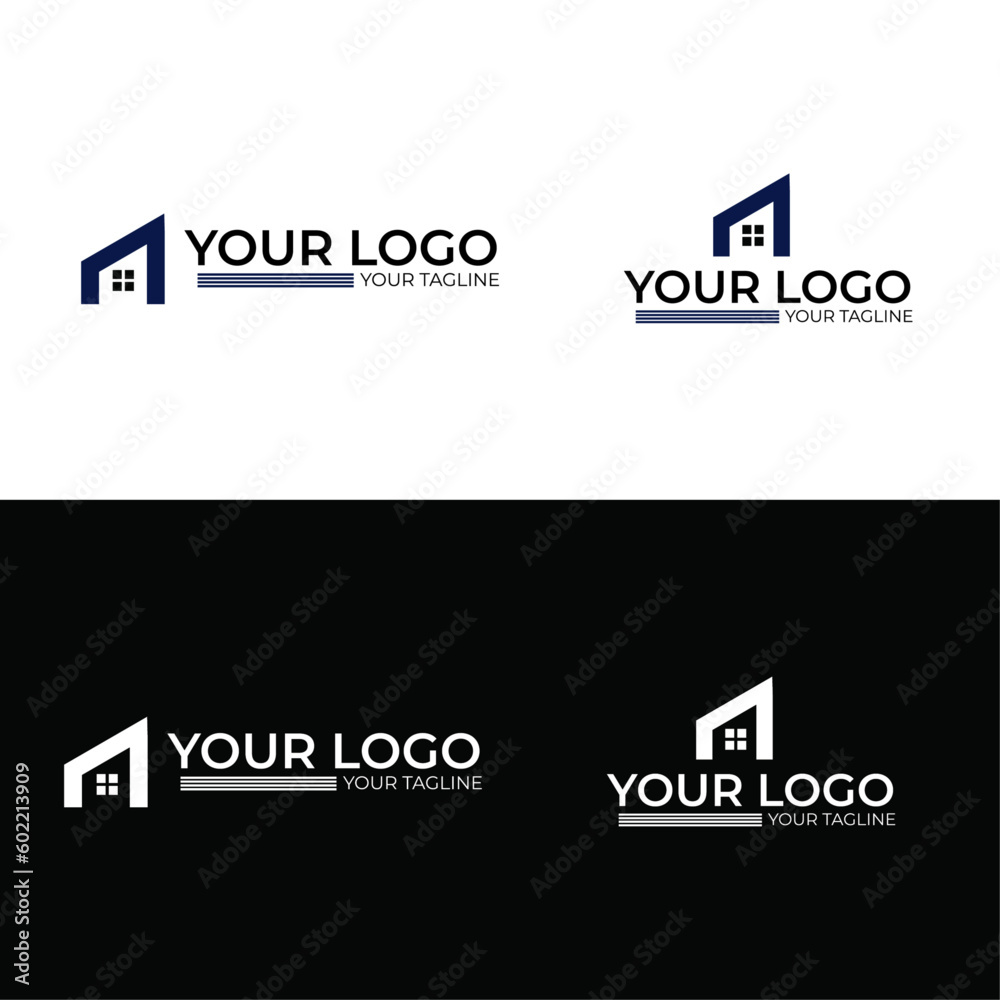 Real estate logo, home, real estate, building, property. Minimal awesome trendy professional logo design template on black, Real estate logo, home, real estate, building, property. Minimal awesome trendy professional logo design template on black,