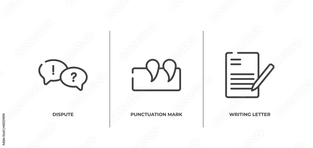 communication systems outline icons set. thin line icons sheet included dispute, punctuation mark, writing letter vector. communication systems outline icons set. thin line icons sheet included dispute, punctuation mark, writing letter vector.