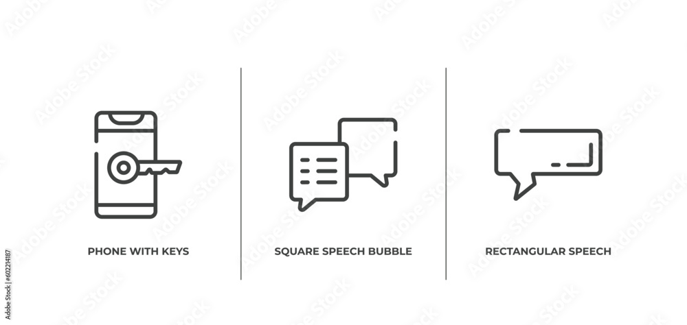 bubble icons outline icons set. thin line icons sheet included phone with keys, square speech bubble, rectangular speech bubble vector. bubble icons outline icons set. thin line icons sheet included phone with keys, square speech bubble, rectangular speech bubble vector.