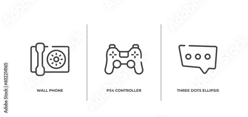 chatting outline icons set. thin line icons sheet included wall phone, ps4 controller, three dots ellipsis vector.