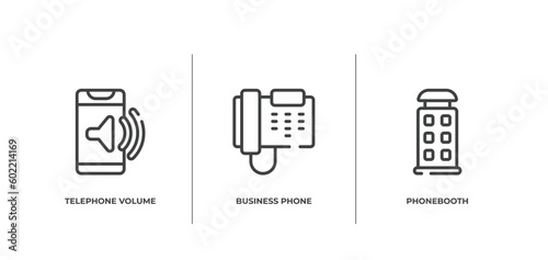 history of phones outline icons set. thin line icons sheet included telephone volume, business phone, phonebooth vector.