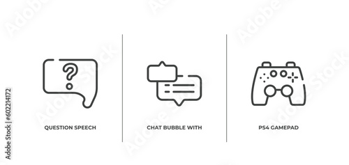 smart devices outline icons set. thin line icons sheet included question speech bubble, chat bubble with ellipsis, ps4 gamepad vector.