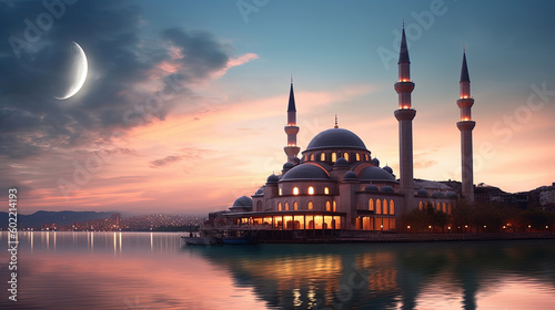 Illustration of amazing architecture design of muslim mosque concept
