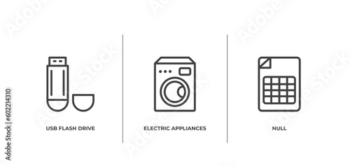 household appliances outline icons set. thin line icons sheet included usb flash drive, electric appliances, null vector.