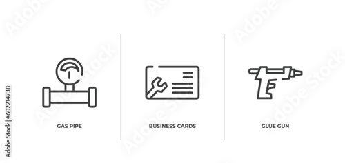 handcraft outline icons set. thin line icons sheet included gas pipe, business cards, glue gun vector.