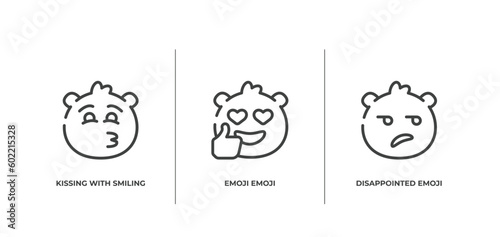 emoji outline icons set. thin line icons sheet included kissing with smiling eyes emoji, emoji disappointed vector.