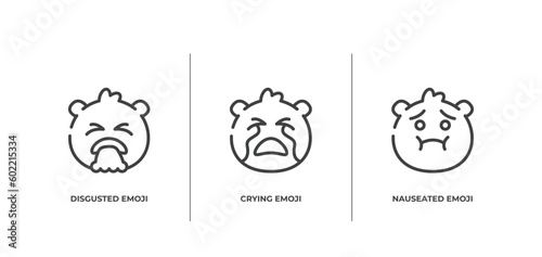 emoji outline icons set. thin line icons sheet included disgusted emoji, crying emoji, nauseated vector.