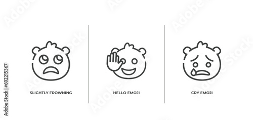 emoji outline icons set. thin line icons sheet included slightly frowning emoji, hello emoji, cry vector.