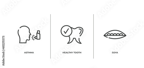 allergies outline icons set. thin line icons sheet included asthma  healthy tooth  soya vector.