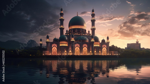 Illustration of amazing architecture design of muslim mosque concept