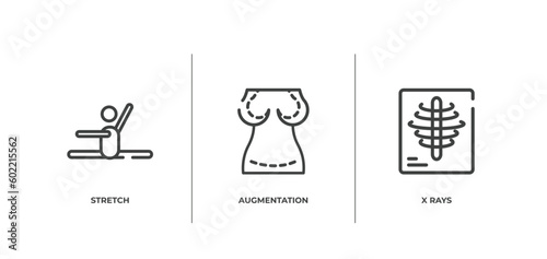 medical outline icons set. thin line icons sheet included stretch, augmentation, x rays vector.