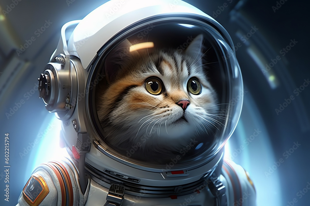 Face of cat in spacesuit, AI generative