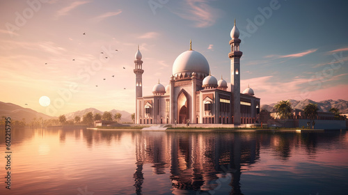 Illustration of amazing architecture design of muslim mosque concept