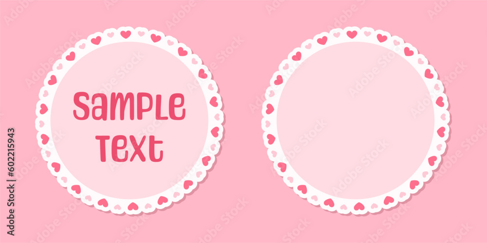 Round scalloped frame with hearts pattern text frame, Pastel Cute Valentines Frame Border Round scalloped frame with hearts pattern text frame, Pastel Cute Valentines Frame Border