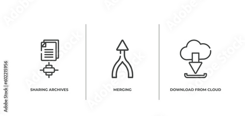 collection. outline outline icons set. thin line icons sheet included sharing archives, merging, download from cloud vector.