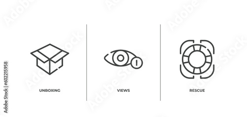 customer service outline icons set. thin line icons sheet included unboxing, views, rescue vector.