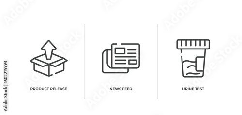 general outline icons set. thin line icons sheet included product release, news feed, urine test vector.