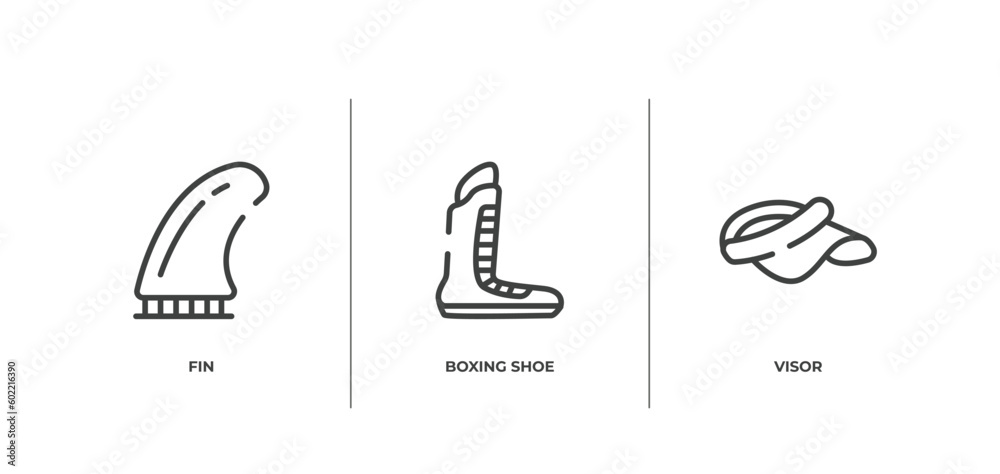 golf outline icons set. thin line icons sheet included fin, boxing shoe, visor vector.