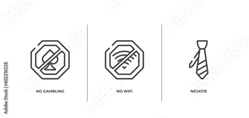 shopping and commerce outline icons set. thin line icons sheet included no gambling, no wifi, necktie vector.