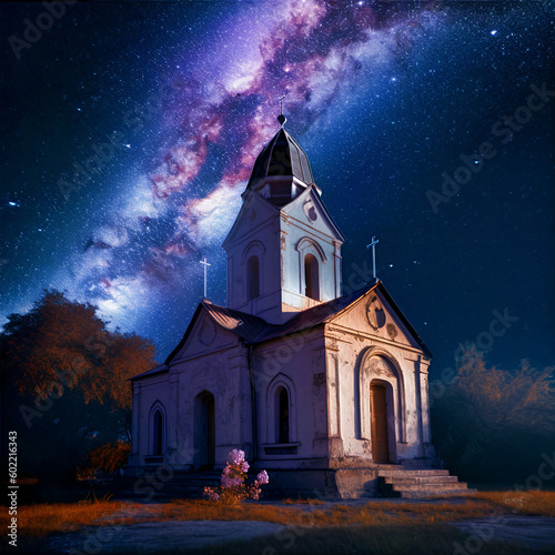 Galaxy and church with night view 