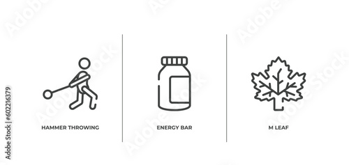 hockey outline icons set. thin line icons sheet included hammer throwing, energy bar, m leaf vector.