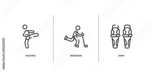 hockey outline icons set. thin line icons sheet included kicking, bowman, shin vector.