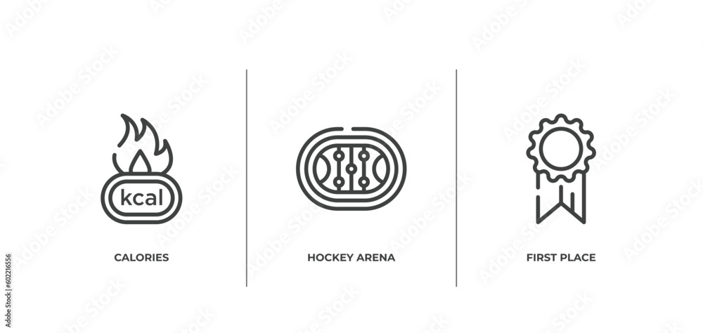 winning red outline icons set. thin line icons sheet included calories, hockey arena, first place vector.