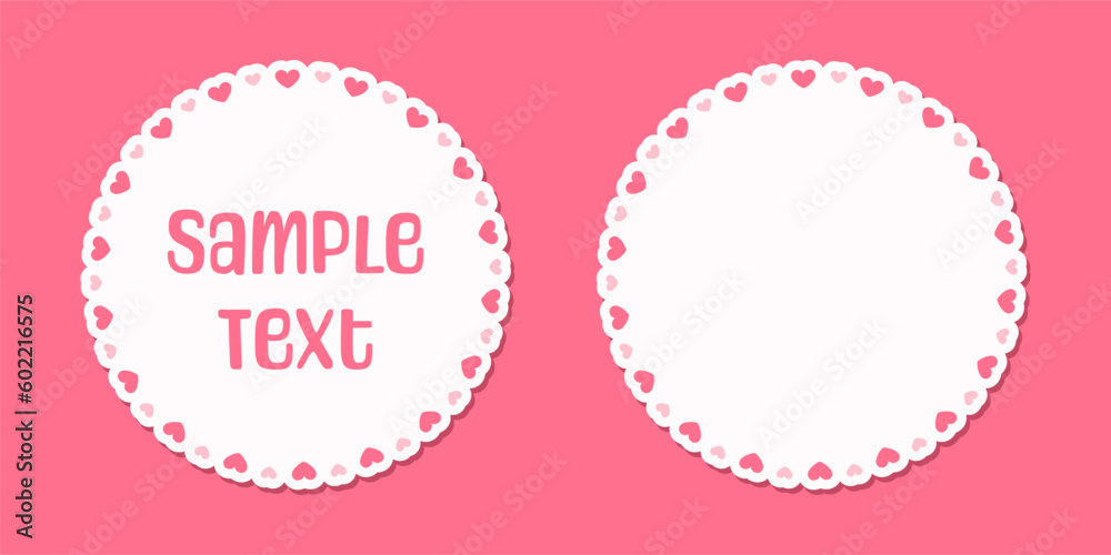 Round scalloped frame with hearts pattern text frame, Pastel Cute Valentines Frame Border Round scalloped frame with hearts pattern text frame, Pastel Cute Valentines Frame Border