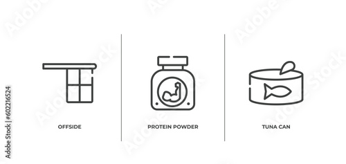 fisherman outline icons set. thin line icons sheet included offside, protein powder, tuna can vector.